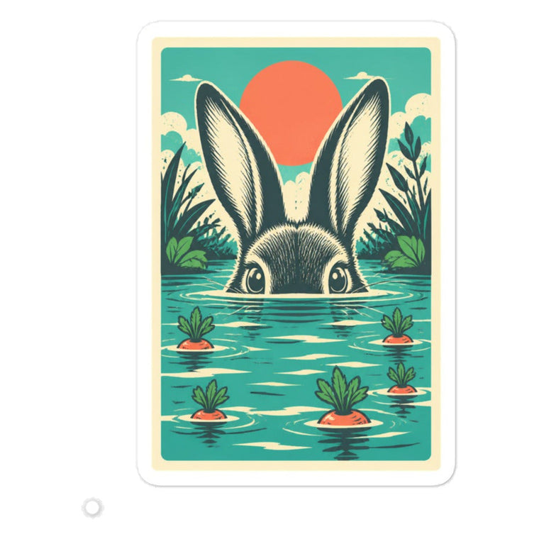 Sticker Hase im Wasser mit Karotten Aufkleber Produktbild 1