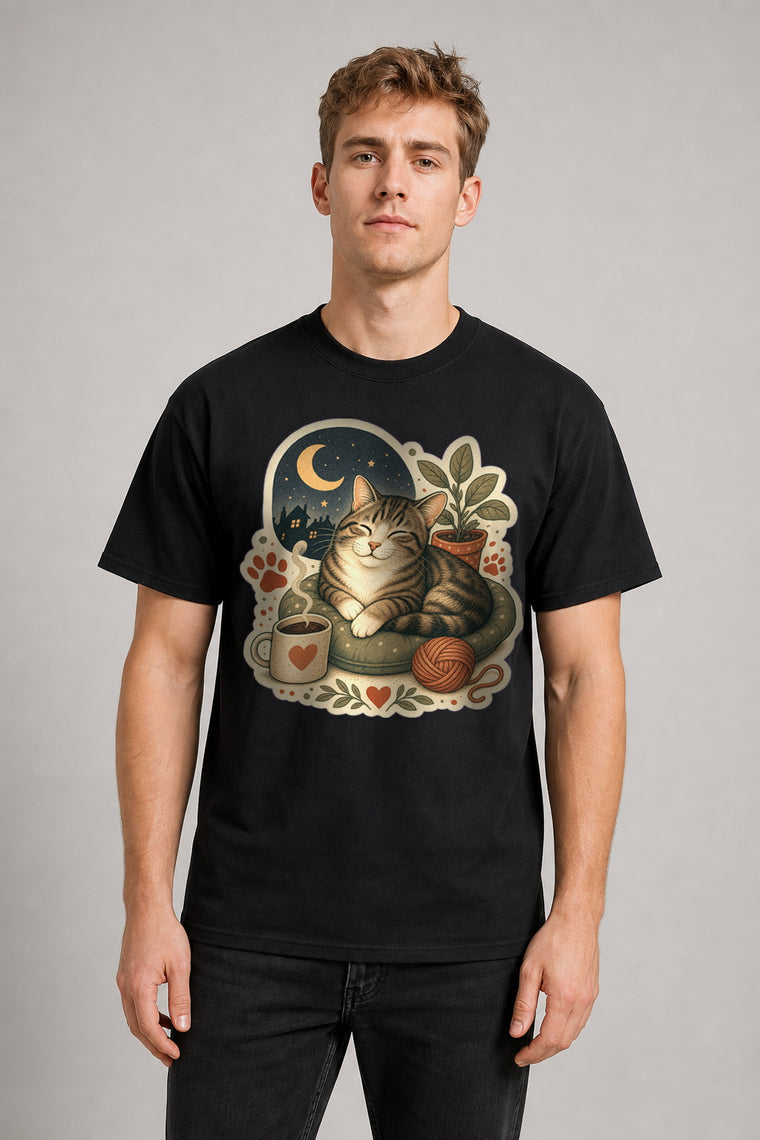AI Model ai_male Gemütliche Katze Kaffee Garn T-Shirt