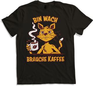 Produktbild von T-Shirt Bin wach brauche Kaffee Mieze Espresso Katzen Sprüche