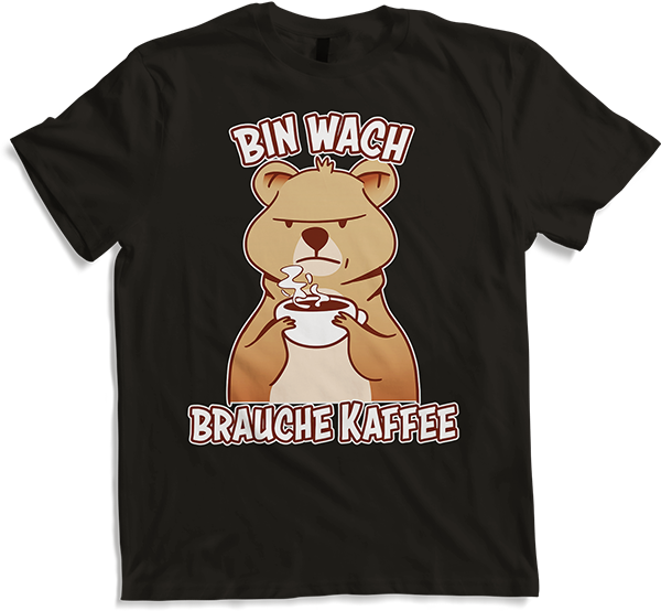 Produktbild von T-Shirt Bin wach brauche Kaffee Morgenmuffel Espresso Quokka Sprüche