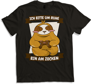 Produktbild von T-Shirt Bitte um Ruhe bin am zocken Gamer Sprüche Faultier Zocker