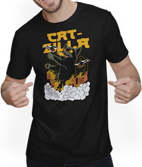 Produktbild von T-Shirt mit Mann CATZILLA Lustige Katze Spruch Kätzchen Monster Tomcat in City
