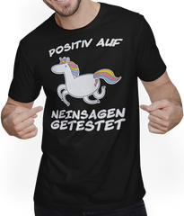 Produktbild von T-Shirt mit Mann Einhorn Positiv Neinsagen getestet Freche Mädchen Sprüche
