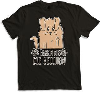 Produktbild von T-Shirt Erkenne die Zeichen Mittelfinger Hunde Sprüche Stinkefinger