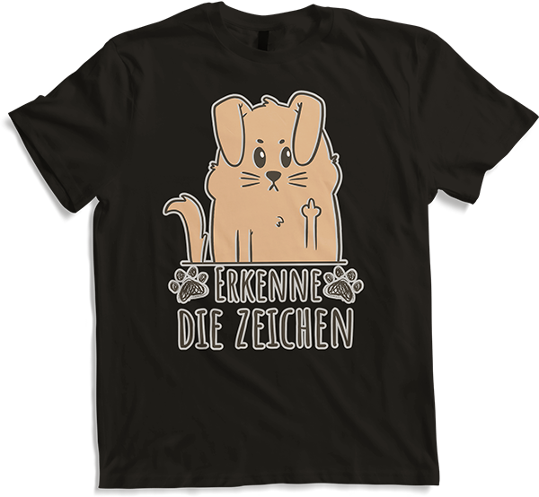 Produktbild von T-Shirt Erkenne die Zeichen Mittelfinger Hunde Sprüche Stinkefinger
