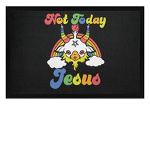 Fußmatte zeigt Baphomet mit satanischem Spruch Not Today Jesus