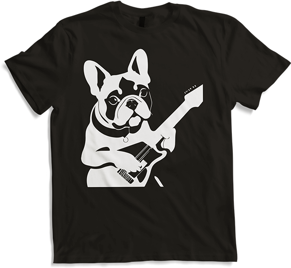 Produktbild von T-Shirt Französische Bulldogge mit E-Gitarre Musiker Gitarrist