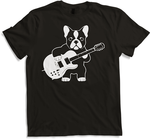 Produktbild von T-Shirt Französischer Hund mit E-Gitarre Musiker Gitarrist