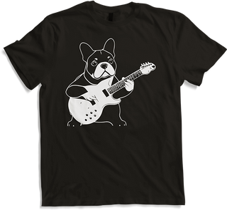 Produktbild von T-Shirt Französischer Hund mit E-Gitarre Musiker Gitarrist