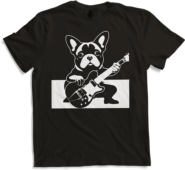 Produktbild von T-Shirt Französischer Hund mit E-Gitarre Musiker Gitarrist