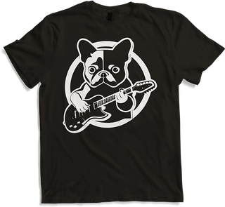 Produktbild von T-Shirt Französischer Hund mit E-Gitarre Musiker Gitarrist