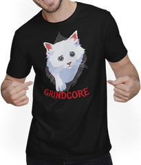 Produktbild von T-Shirt mit Mann Grindcore Spruch Death Metal Kitty Metalhead Kätzchen Katze
