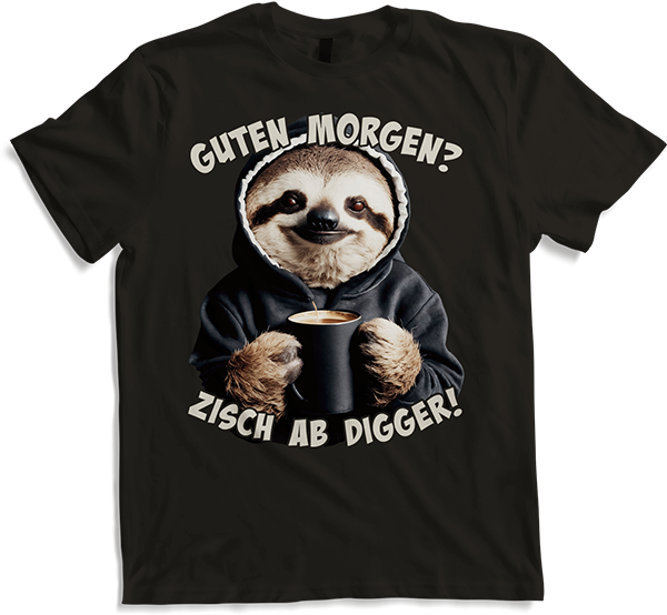 Produktbild von T-Shirt Guten Morgen? Zisch ab Digger! Faultier Kaffee Spruch