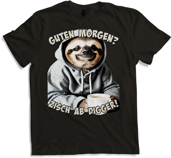 Produktbild von T-Shirt Guten Morgen? Zisch ab Digger! Faultier Kaffee Spruch