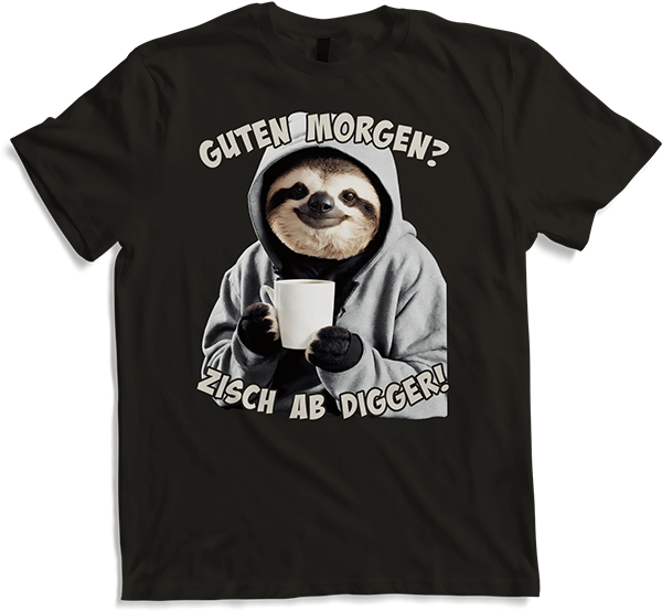 Produktbild von T-Shirt Guten Morgen? Zisch ab Digger! Faultier Kaffee Spruch