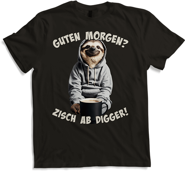 Produktbild von T-Shirt Guten Morgen? Zisch ab Digger! Faultier Kaffee Spruch