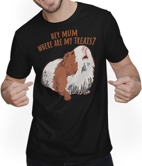 Produktbild von T-Shirt mit Mann Hey Mum Where Are My Treats? Englisches Meerschweinchen