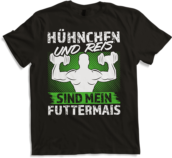 Produktbild von T-Shirt Hühnchen Reis Futtermais Kraft Bodybuilding Männer Sprüche