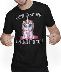 Produktbild von T-Shirt mit Mann I Love To Say NO Frecher Mädchen Spruch Einhorn Teenager