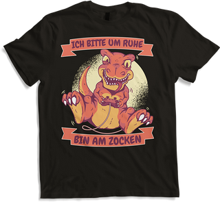 Produktbild von T-Shirt Ich bitte um Ruhe, bin am zocken Gamer Sprüche Dino Zocker