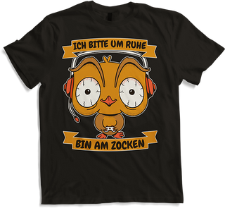 Produktbild von T-Shirt Ich bitte um Ruhe, bin am zocken Gamer Sprüche Eule Zocker