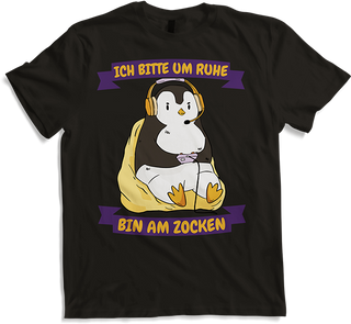 Produktbild von T-Shirt Ich bitte um Ruhe bin am zocken Gamer Sprüche Pinguin Zocker