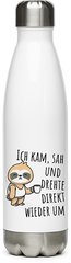 Produktbild von Edelstahlflasche Ich kam sah und drehte direkt wieder um Faultier Spruch