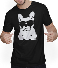 Produktbild von T-Shirt mit Mann Lustige französische Bulldogge mit Sonnenbrille Französische Bulldoggen