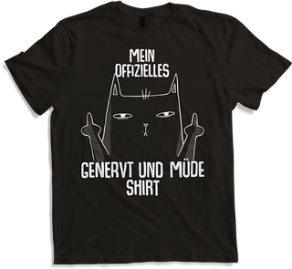 Produktbild von T-Shirt Mein Offizielles Genervt Und Müde Shirt Stinkefinger Katze