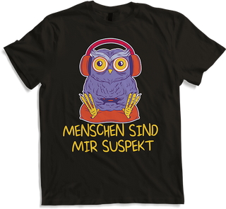 Produktbild von T-Shirt Menschen sind mir suspekt Gamer Eule Nerd Sprüche Zocker