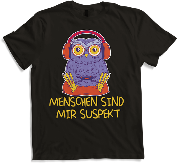 Produktbild von T-Shirt Menschen sind mir suspekt Gamer Eule Nerd Sprüche Zocker