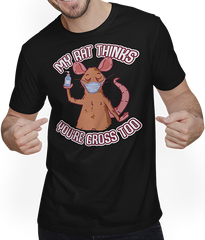Produktbild von T-Shirt mit Mann My Rat Thinks You're Gross Too Ratte Spruch Maske Farbratte