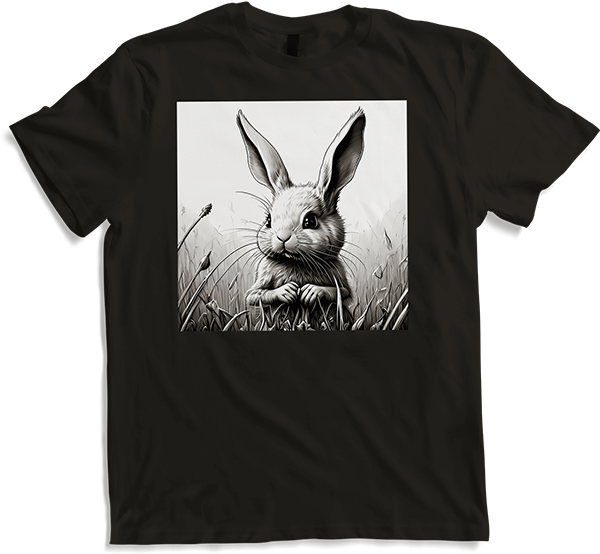 Produktbild von T-Shirt Niedlicher Hasen-Horror-Kunst, Dystopische Kaninchen-Zeichnung