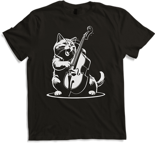 Produktbild von T-Shirt Schreiende Katze Musiker spielt Kontrabass