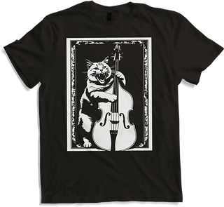 Produktbild von T-Shirt Schreiende Katze Musiker spielt Kontrabass