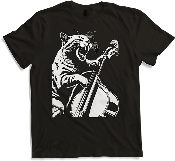 Produktbild von T-Shirt Schreiende Katze Musiker spielt Kontrabass
