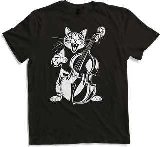 Produktbild von T-Shirt Schreiende Katze Musiker spielt Kontrabass