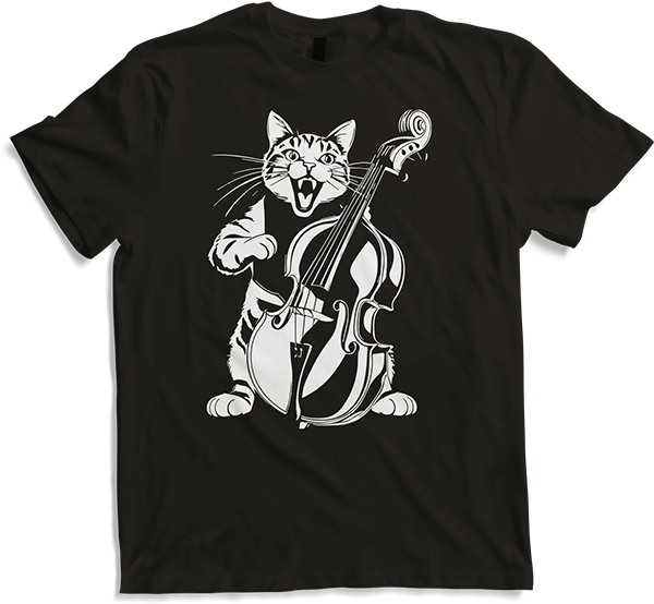 Produktbild von T-Shirt Schreiende Katze Musiker spielt Kontrabass