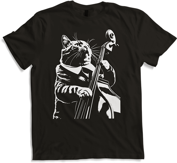 Produktbild von T-Shirt Schreiende Katze Musiker spielt Kontrabass