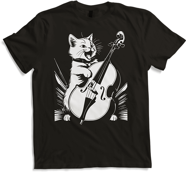 Produktbild von T-Shirt Schreiende Katze Musiker spielt Kontrabass
