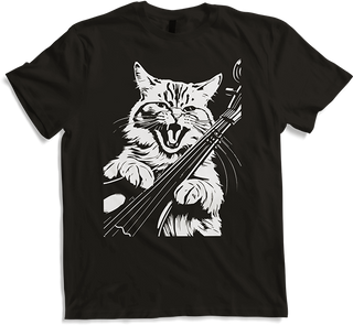 Produktbild von T-Shirt Schreiende Katze Musiker spielt Kontrabass