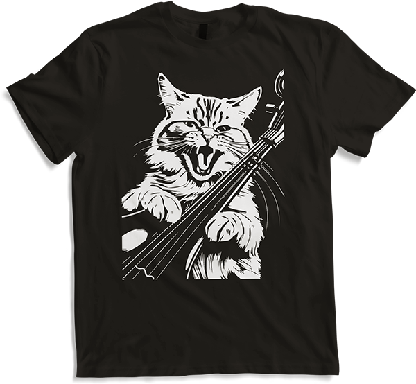 Produktbild von T-Shirt Schreiende Katze Musiker spielt Kontrabass