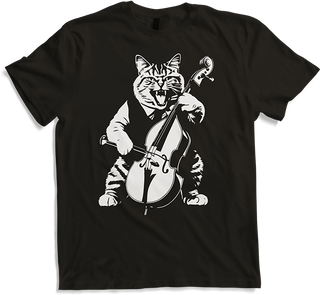 Produktbild von T-Shirt Schreiende Katze Musiker spielt Kontrabass