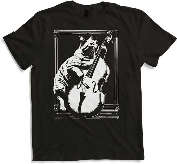 Produktbild von T-Shirt Schreiende Katze Musiker spielt Kontrabass