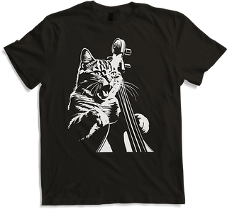 Produktbild von T-Shirt Schreiende Katze Musiker spielt Kontrabass