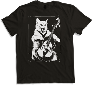 Produktbild von T-Shirt Schreiende Katze Musiker spielt Kontrabass