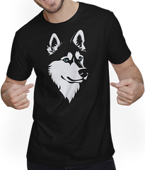 Produktbild von T-Shirt mit Mann Sibirische Husky-Rasse mit blauen Augen