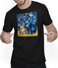 Produktbild von T-Shirt mit Mann Surreal Impressionistische Katze Impressionismus Katzen Kunst