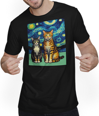 Produktbild von T-Shirt mit Mann Surreal Impressionistische Katze Impressionismus Katzen Kunst