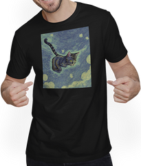 Produktbild von T-Shirt mit Mann Surreal Impressionistische Katze Impressionismus Katzen Malerei Katze